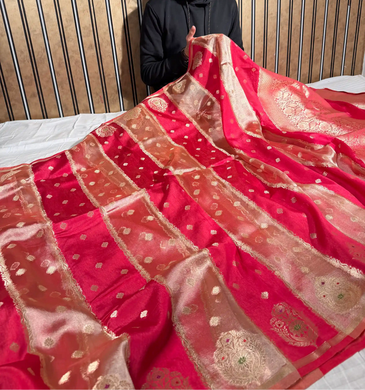 Rani Pink Chinia Tissue Silk Heritage Weave Banarasi Saree