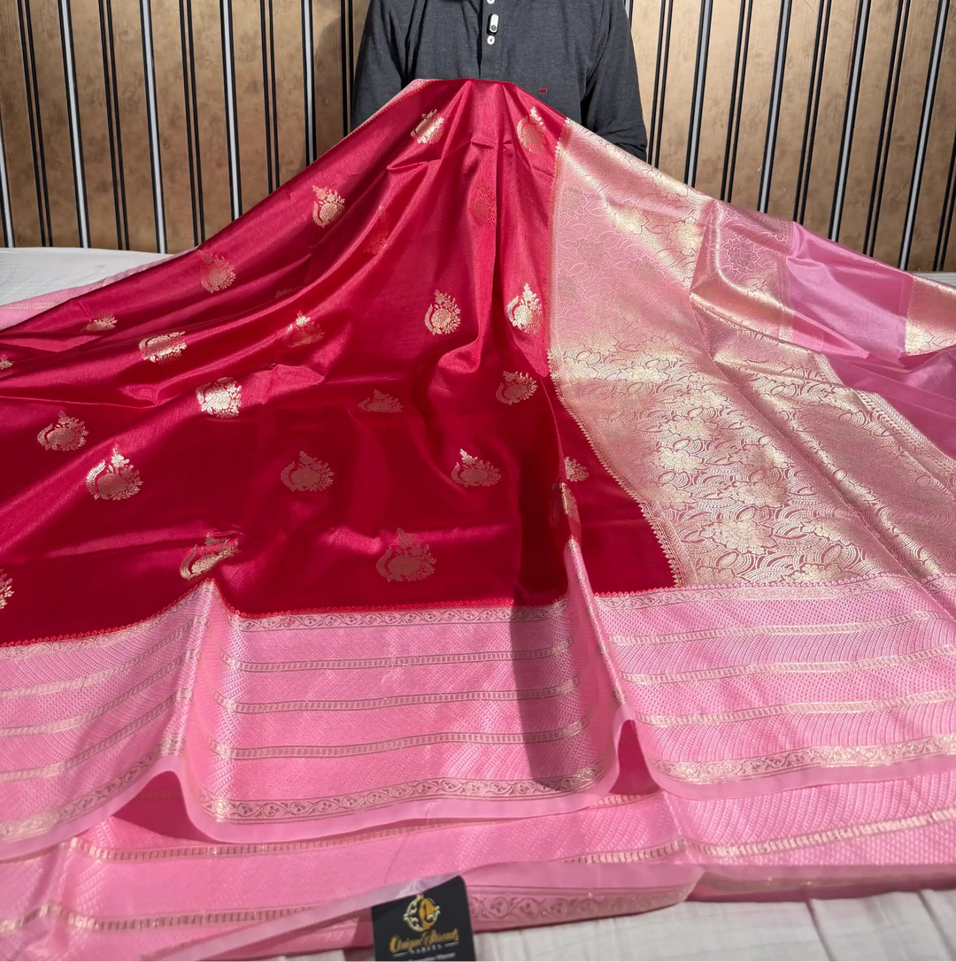 Rani Pink Contrast Raw Dupion Silk Banarasi Saree