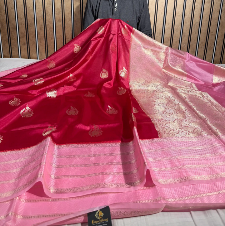 Rani Pink Contrast Raw Dupion Silk Banarasi Saree