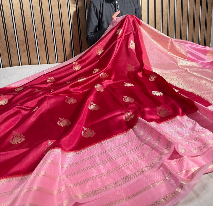 Rani Pink Contrast Raw Dupion Silk Banarasi Saree