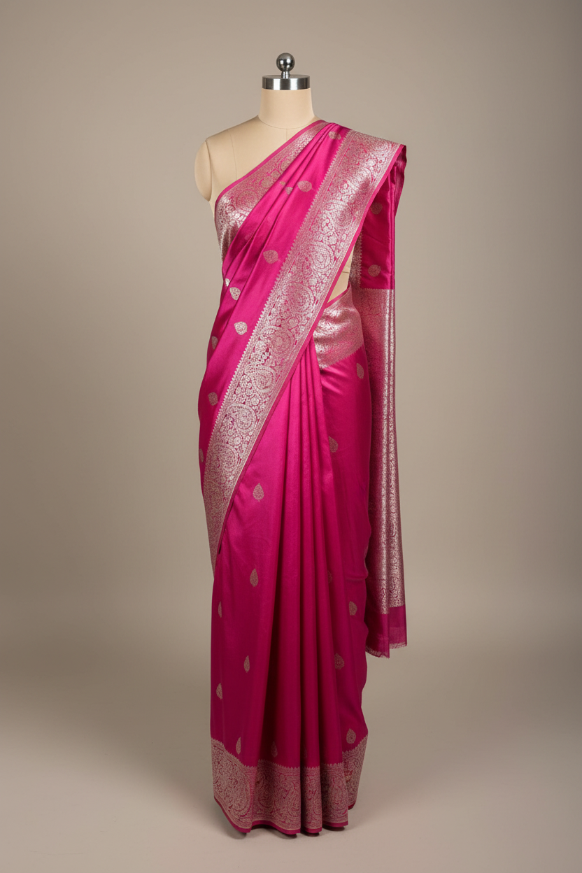 Rani Pink Eccentric Mashru Katan Silk Banarasi Saree