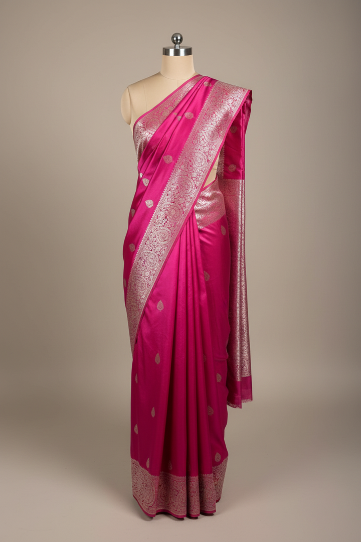 Rani Pink Eccentric Mashru Katan Silk Banarasi Saree