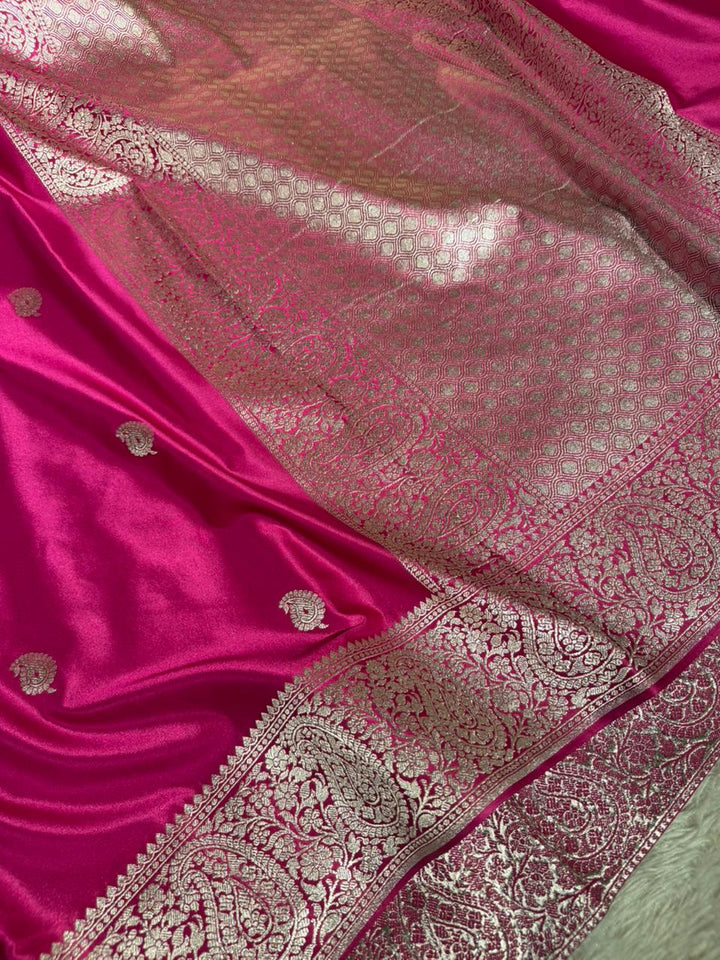 Rani Pink Eccentric Mashru Katan Silk Banarasi Saree