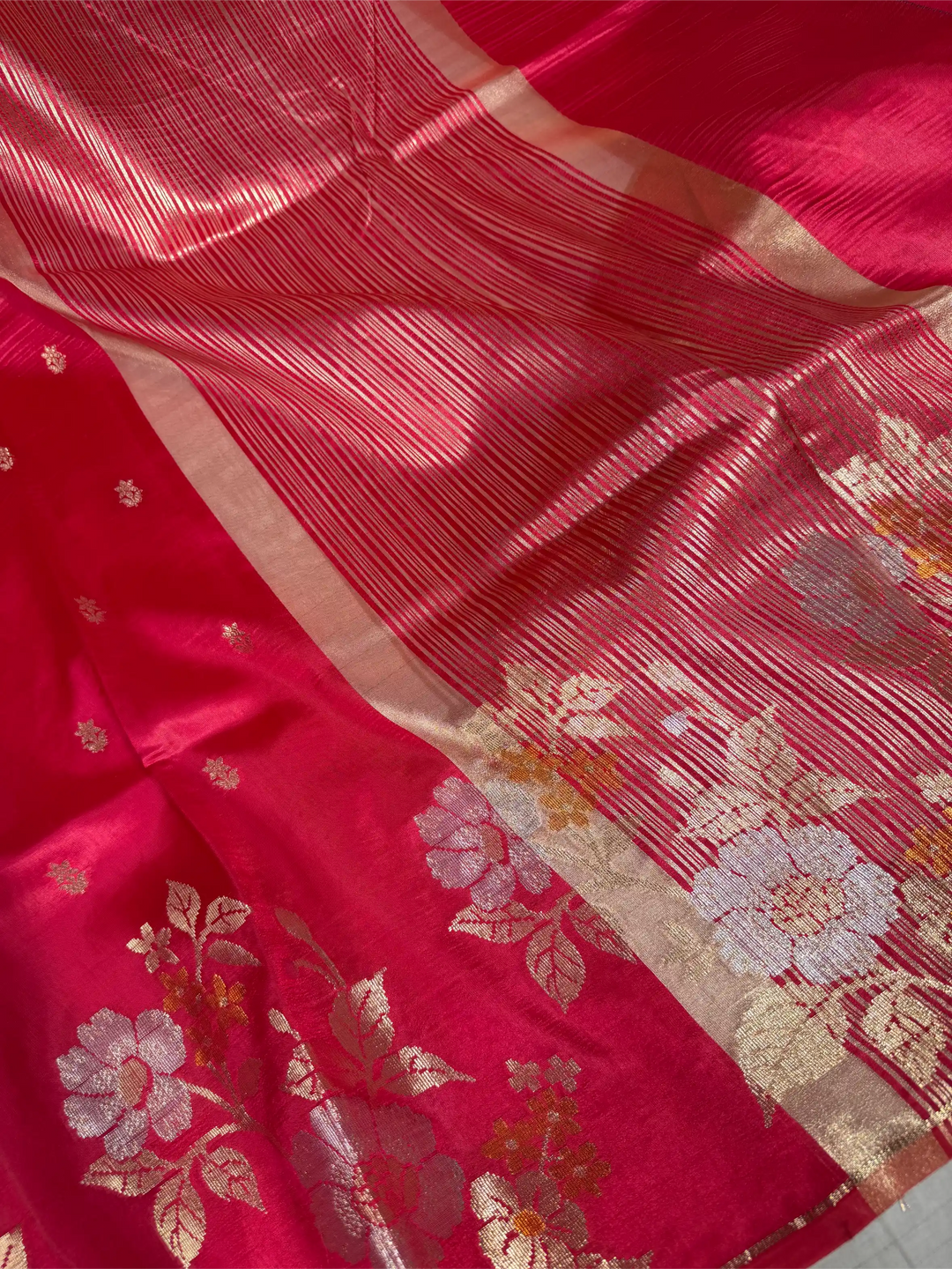 Rani Pink Eccentric Raw Dupion Silk Banarasi Saree