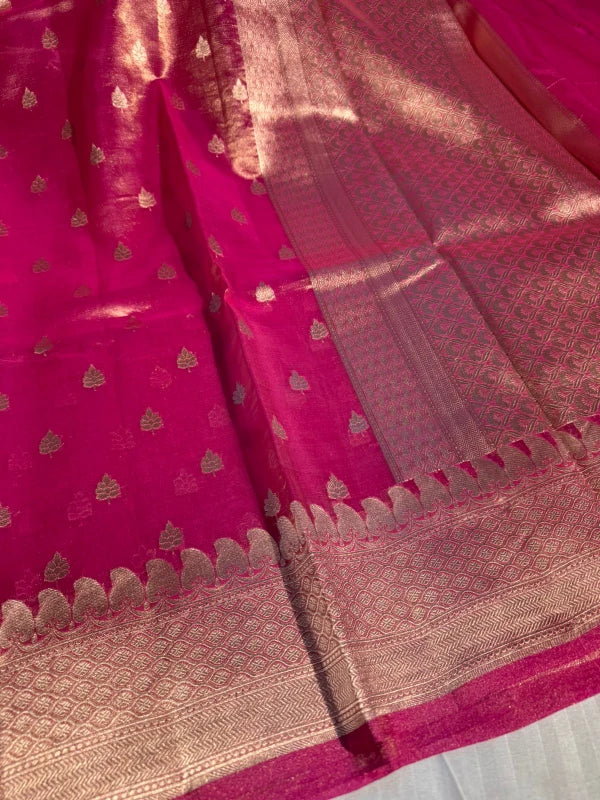 Rani Pink Handloom Kadhwa Pure Tissue Silk Saree with Rich Pallu and Blouse