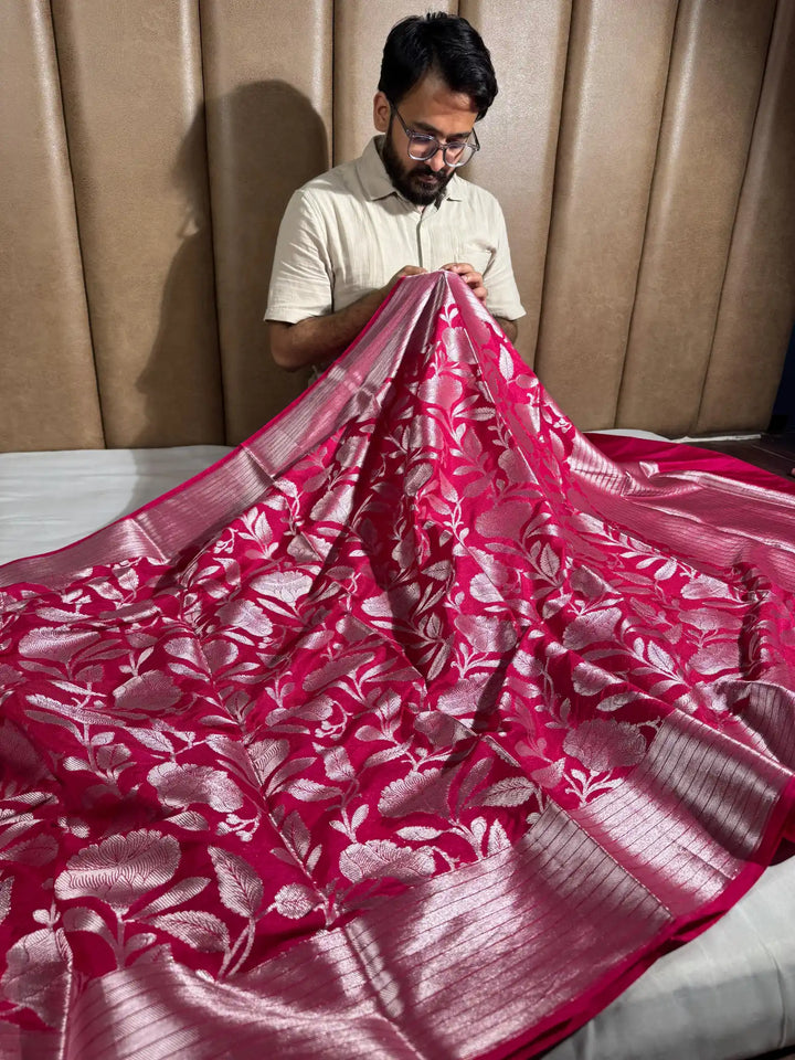 Rani Pink Katan Silk Saree with Rich Pallu and blouse