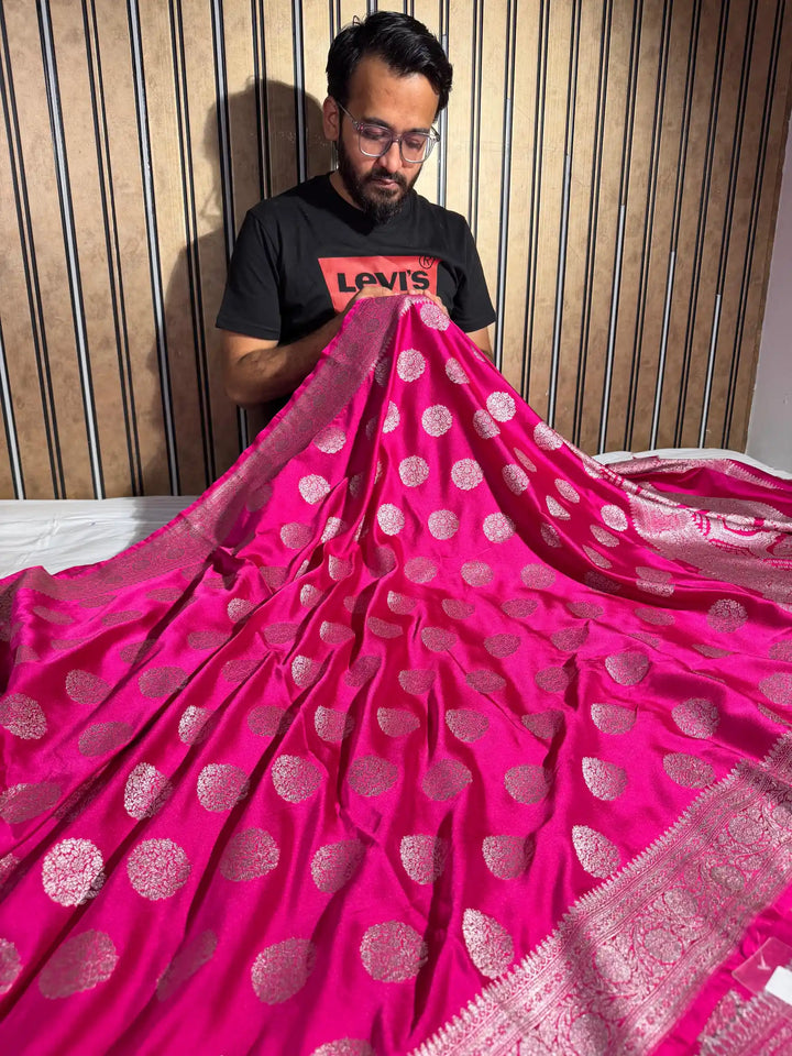 Rani Pink Mashru Katan Heritage Traditional Banarasi Saree