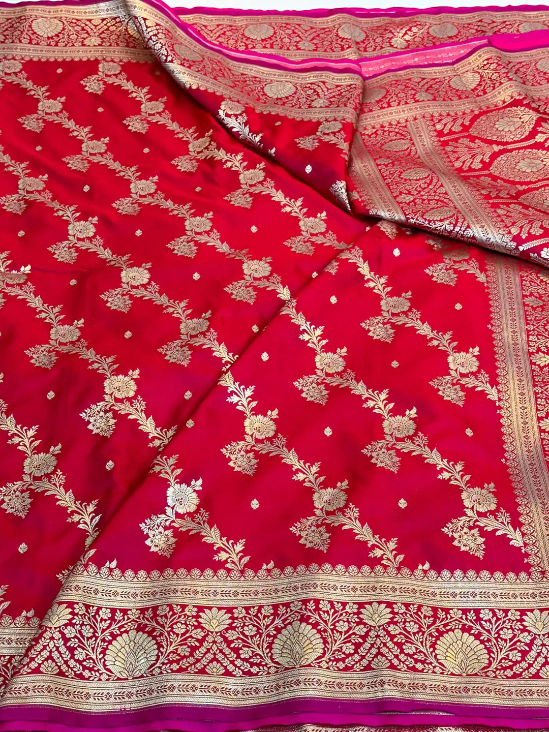 Rani Pink Mashru Katan Silk Golden Zari Banarasi Saree