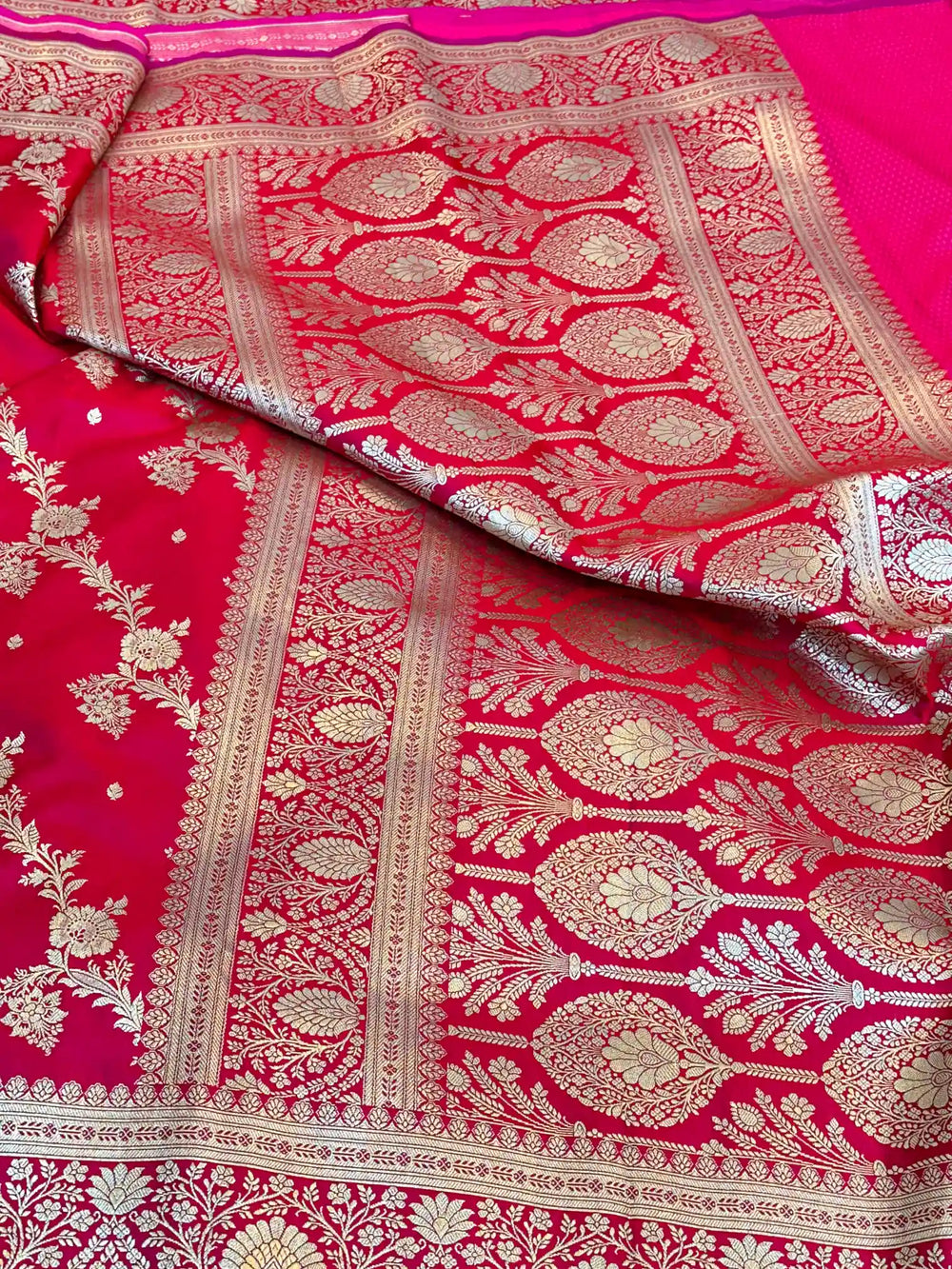 Rani Pink Mashru Katan Silk Golden Zari Banarasi Saree