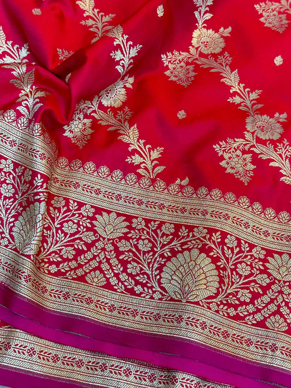 Rani Pink Mashru Katan Silk Golden Zari Banarasi Saree