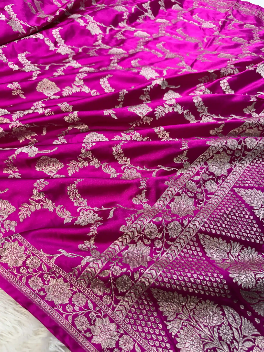 Rani Pink Mashru Katan Silk Heritage Jaal Weave Banarasi Saree