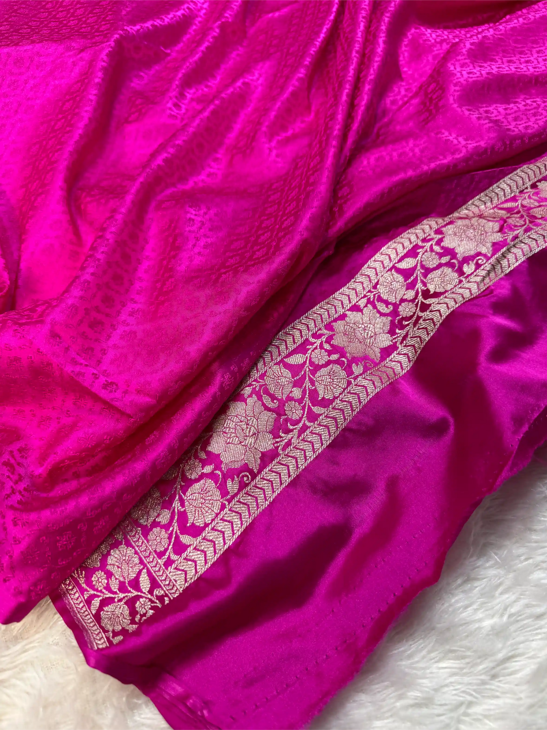 Rani Pink Mashru Katan Silk Heritage Jaal Weave Banarasi Saree