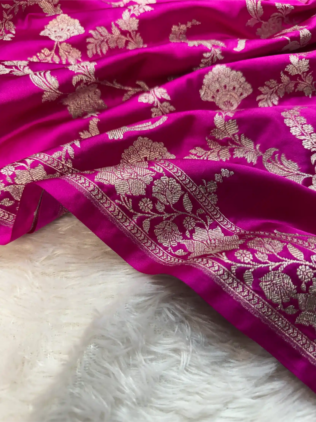 Rani Pink Mashru Katan Silk Heritage Jaal Weave Banarasi Saree
