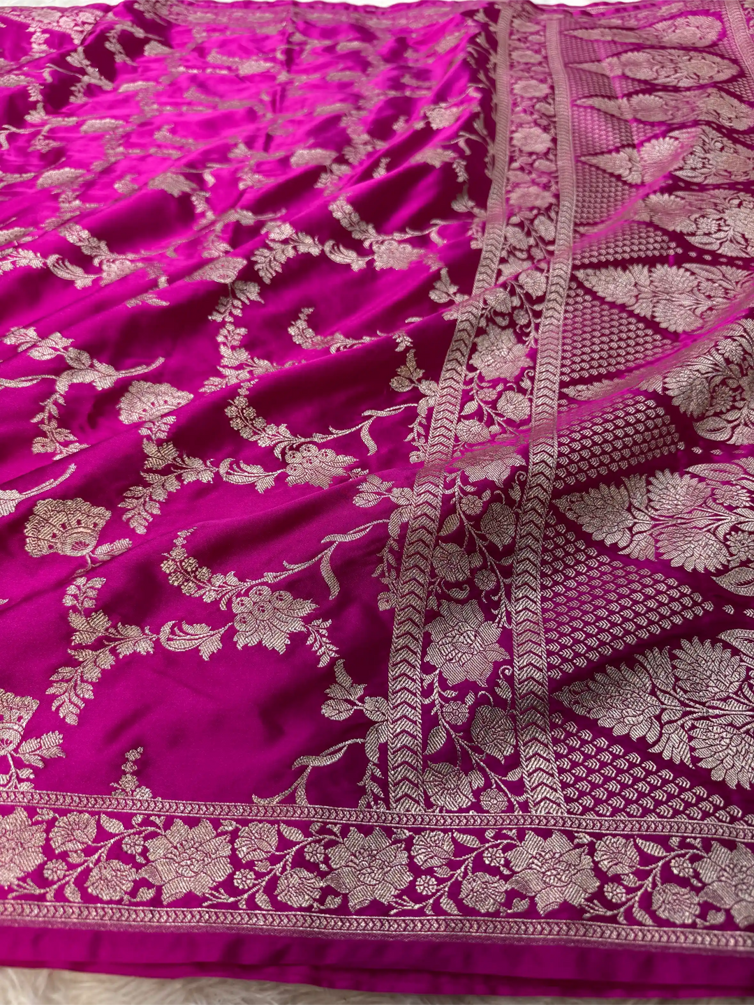 Rani Pink Mashru Katan Silk Heritage Jaal Weave Banarasi Saree