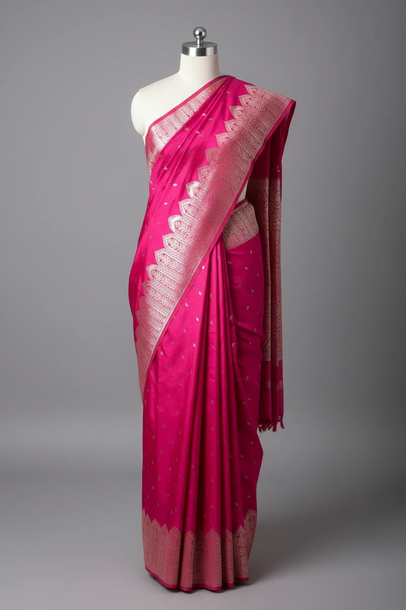 Rani Pink Mashru Katan Silk Heritage Weave Banarasi Saree