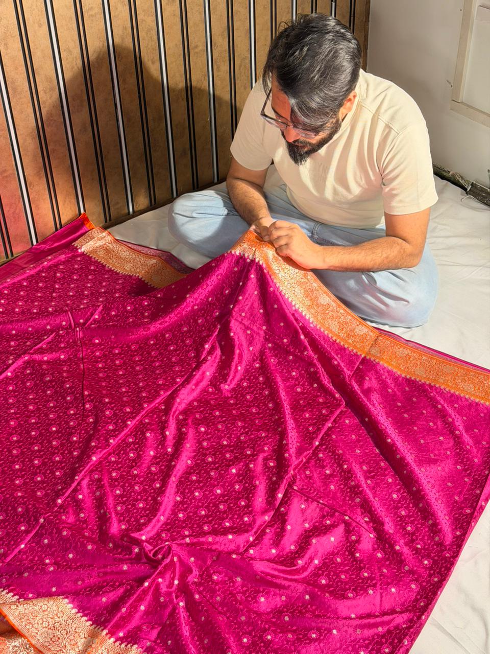 Rani Pink Mashru Katan Silk Tanchui Weave Banarasi Saree