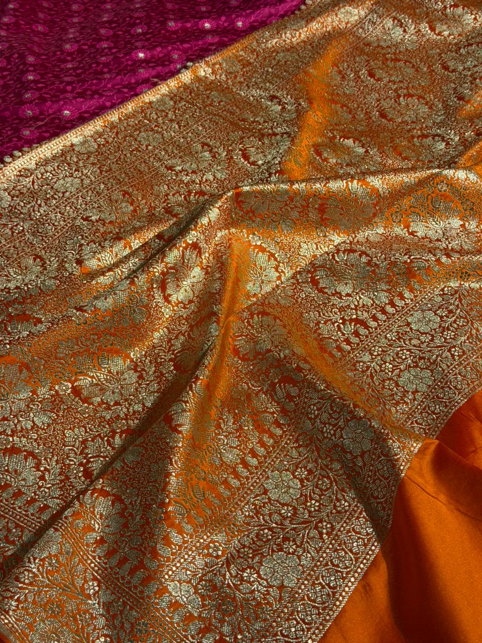 Rani Pink Mashru Katan Silk Tanchui Weave Banarasi Saree
