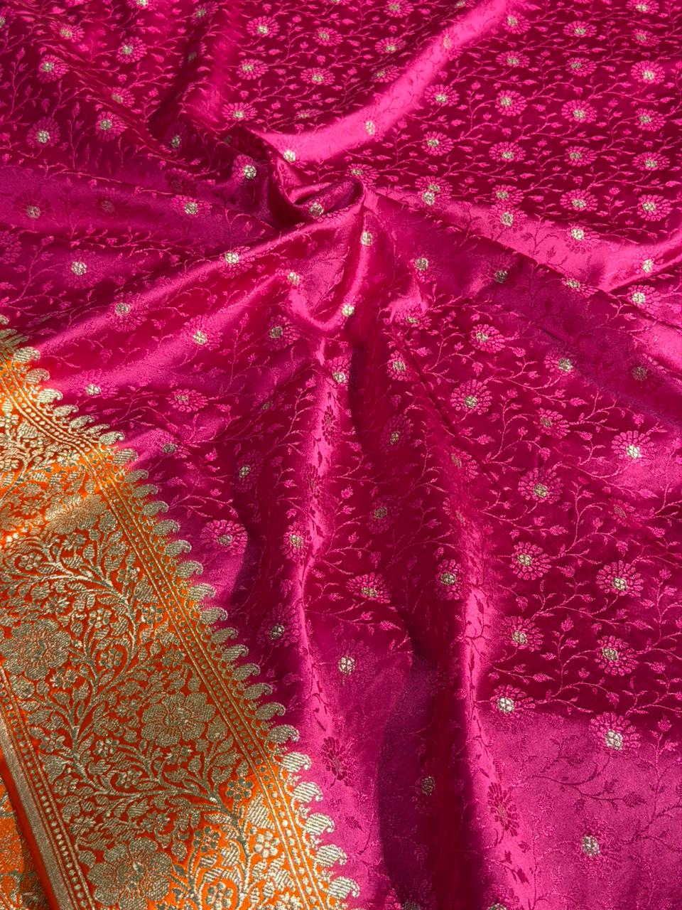 Rani Pink Mashru Katan Silk Tanchui Weave Banarasi Saree