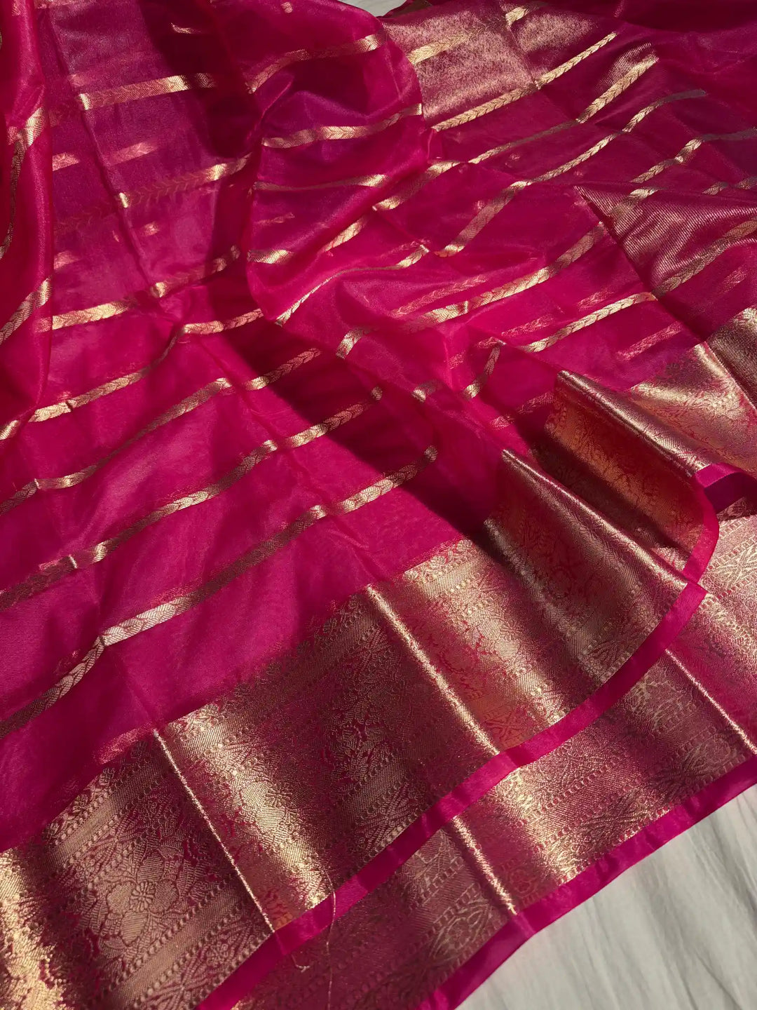 Rani Pink Organza Silk Banarasi Saree
