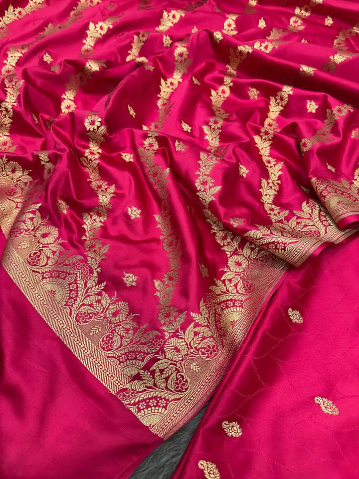 Rani Pink Premium Mashru Katan Banarasi Suit