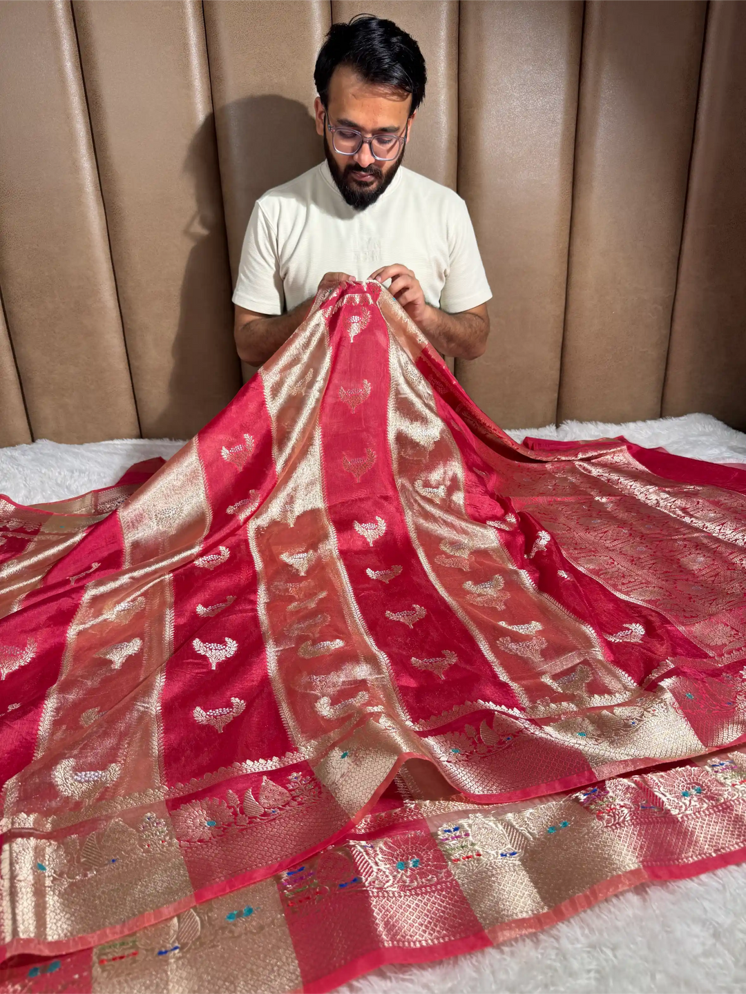 Rani Pink Rare Chinia Tissue Heritage Banarasi Saree