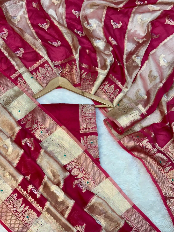 Rani Pink Rare Chinia Tissue Heritage Banarasi Saree