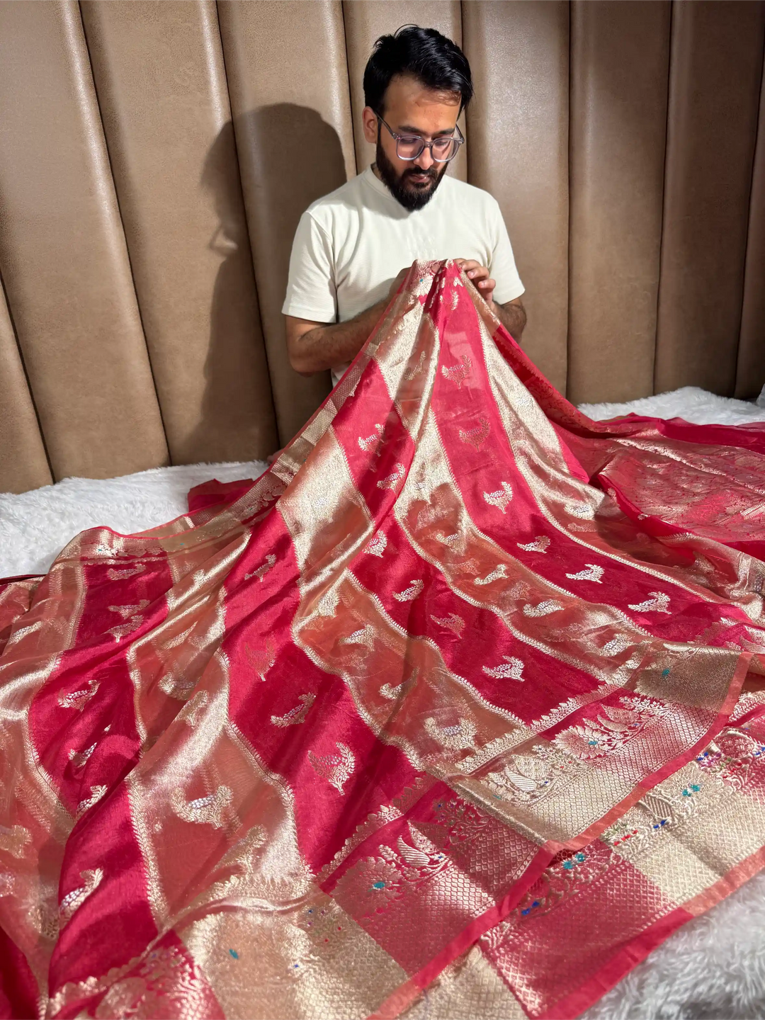 Rani Pink Rare Chinia Tissue Heritage Banarasi Saree