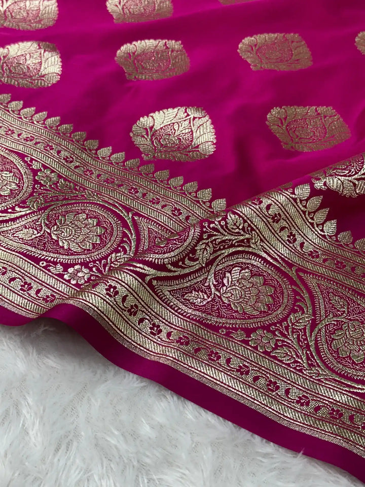 Rani Pink Satin Silk Heritage Banarasi Saree