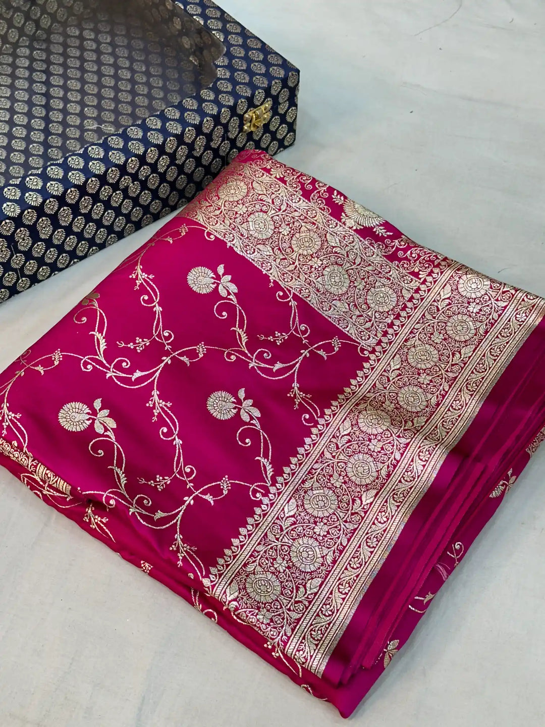 Rani Pink Satin Silk Saree with Rich Texture Design and Classical Pallu