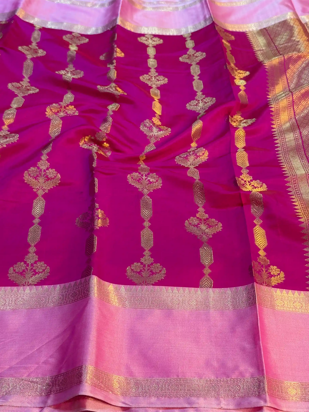 Rani Pink Semi Katan Traditional Banarasi Saree