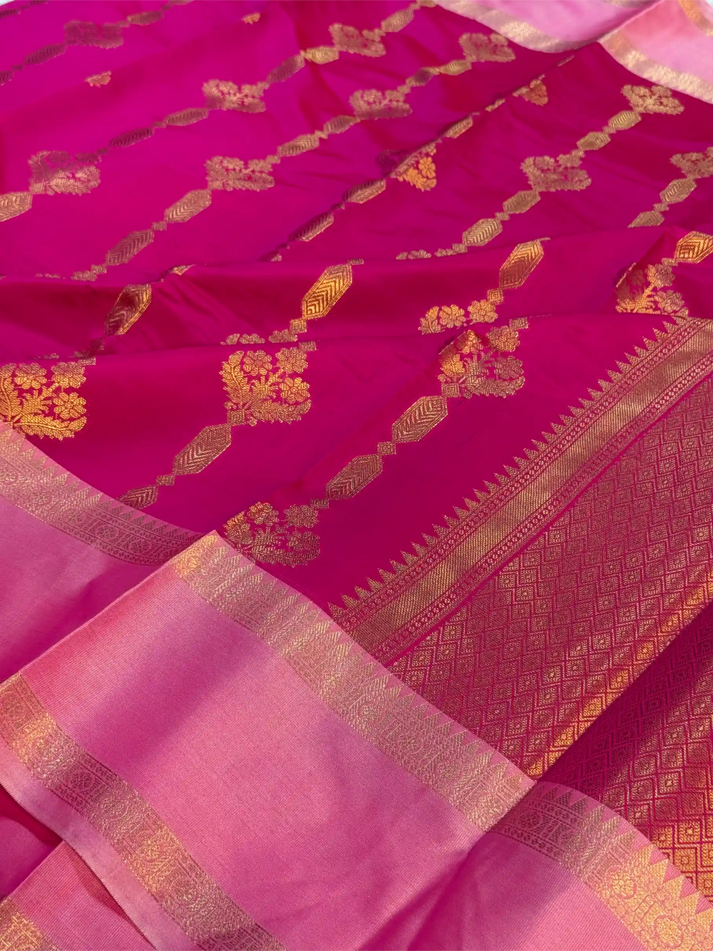 Rani Pink Semi Katan Traditional Banarasi Saree