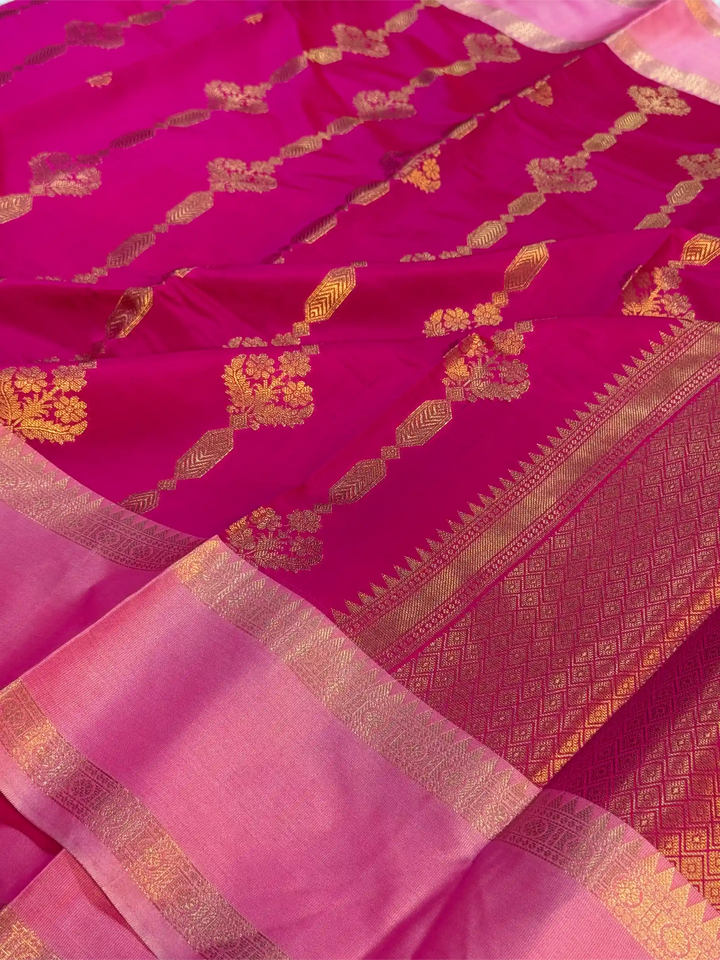 Rani Pink Semi Katan Traditional Banarasi Saree