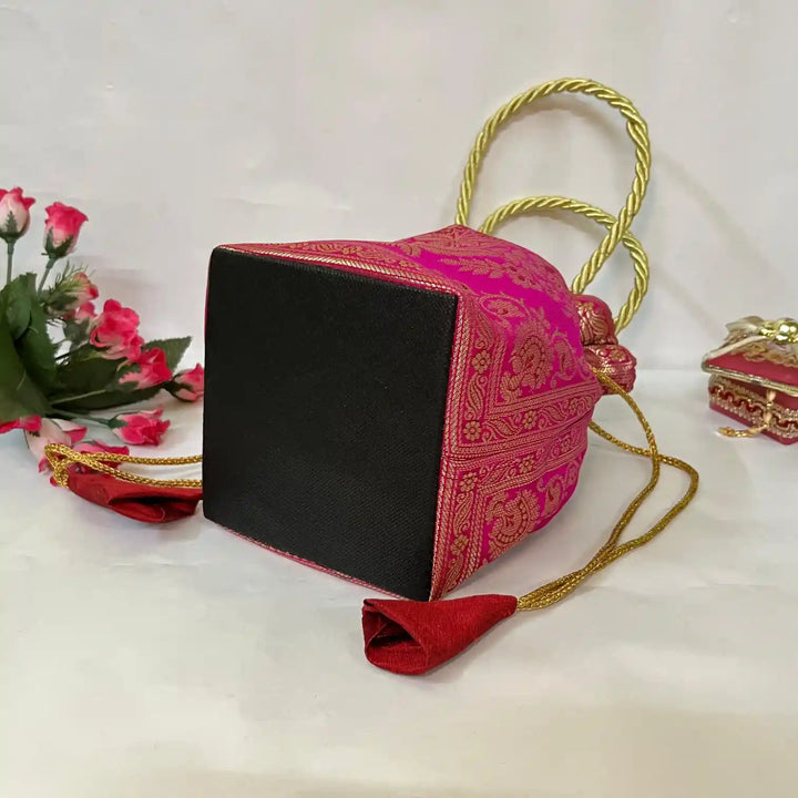 Rani Pink Shade Banarasi Potli Bags