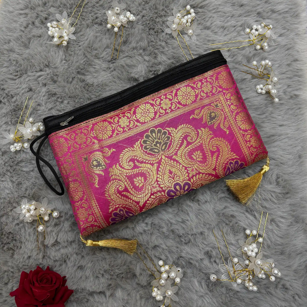 Rani Pink Shade Handmade Banarasi Women Wallet
