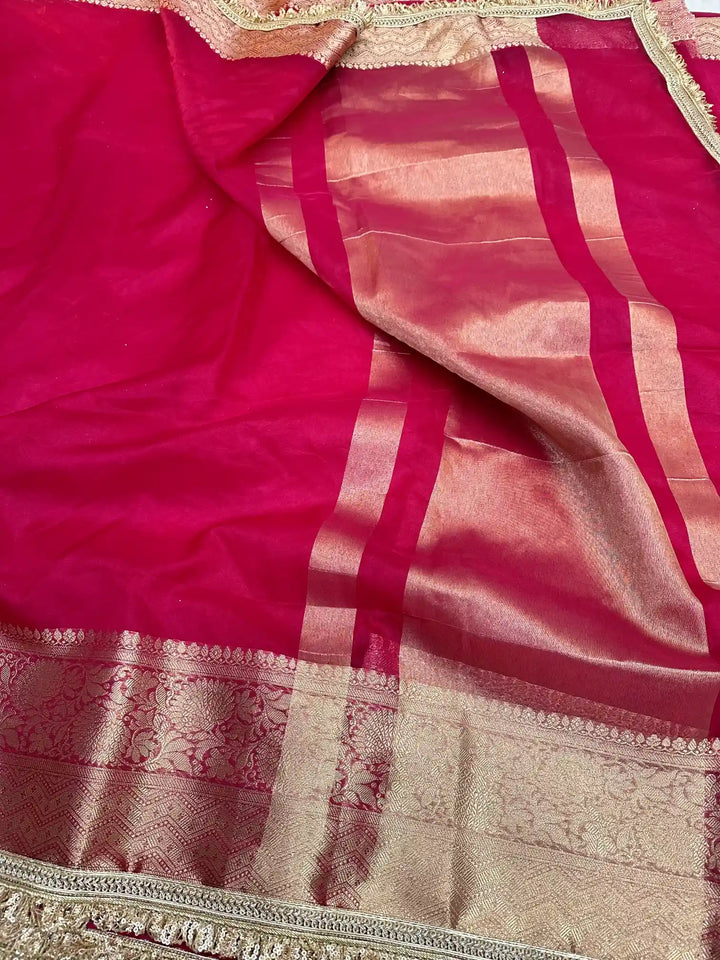 Rani Pink Shade Organza Silk Designer Saree