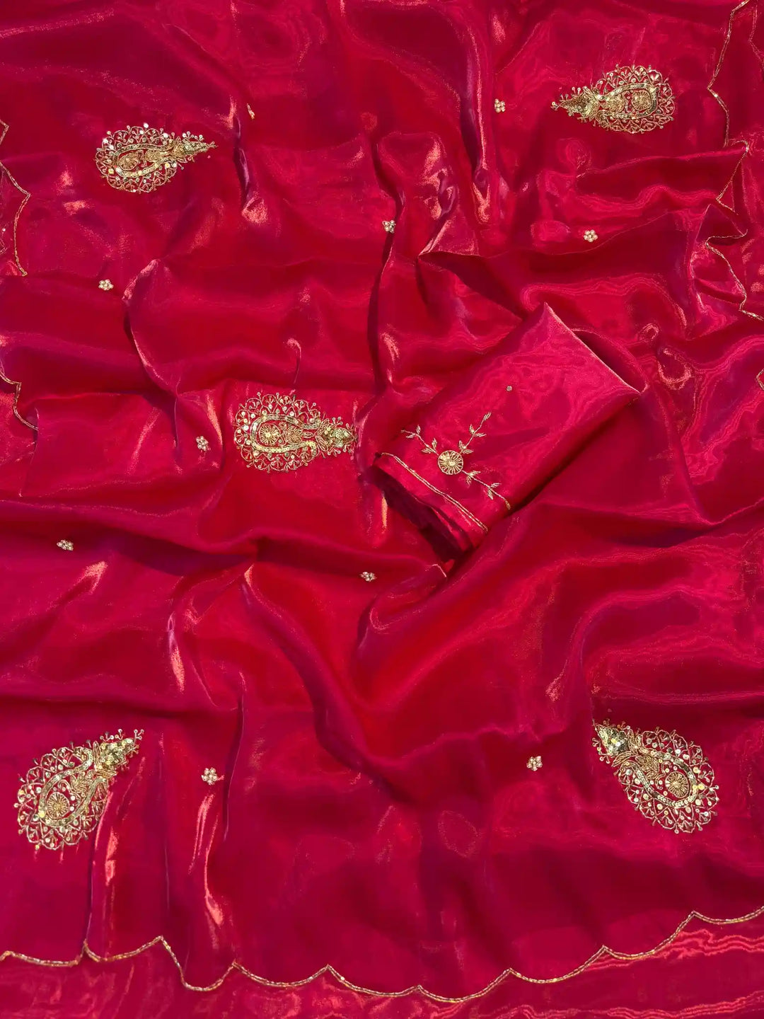 Rani Pink Shimmery Tissue Silk Designer Saree