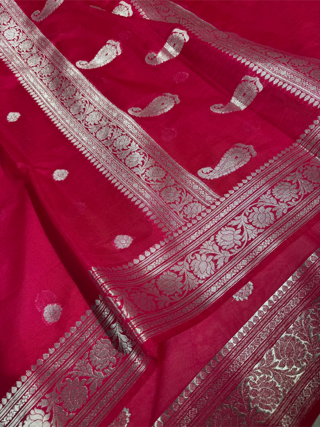 Rani Pink Soft Georgette Khaddi Buti Banarasi Saree