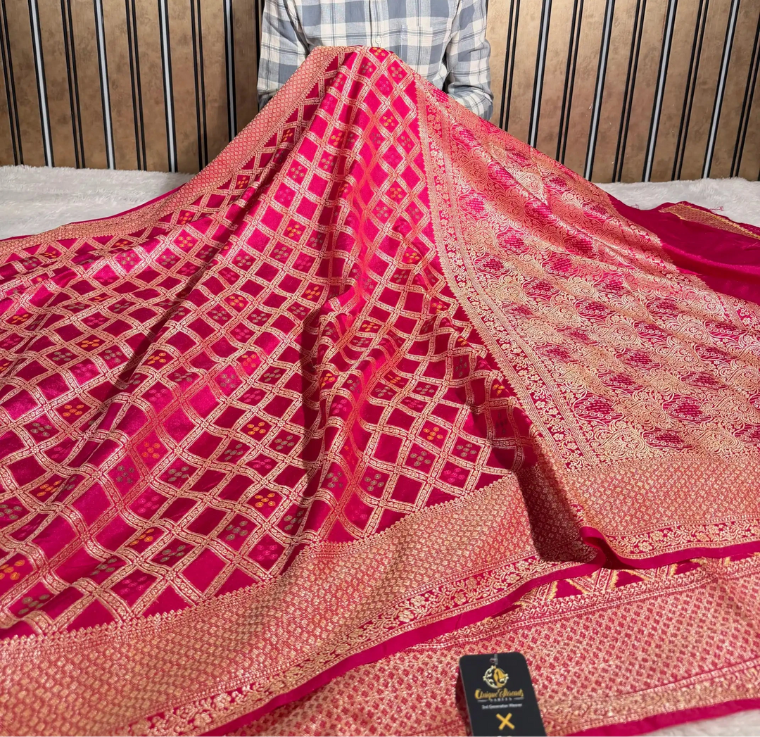 Rani Pink Soft Georgette Silk Bandhani Banarasi Saree