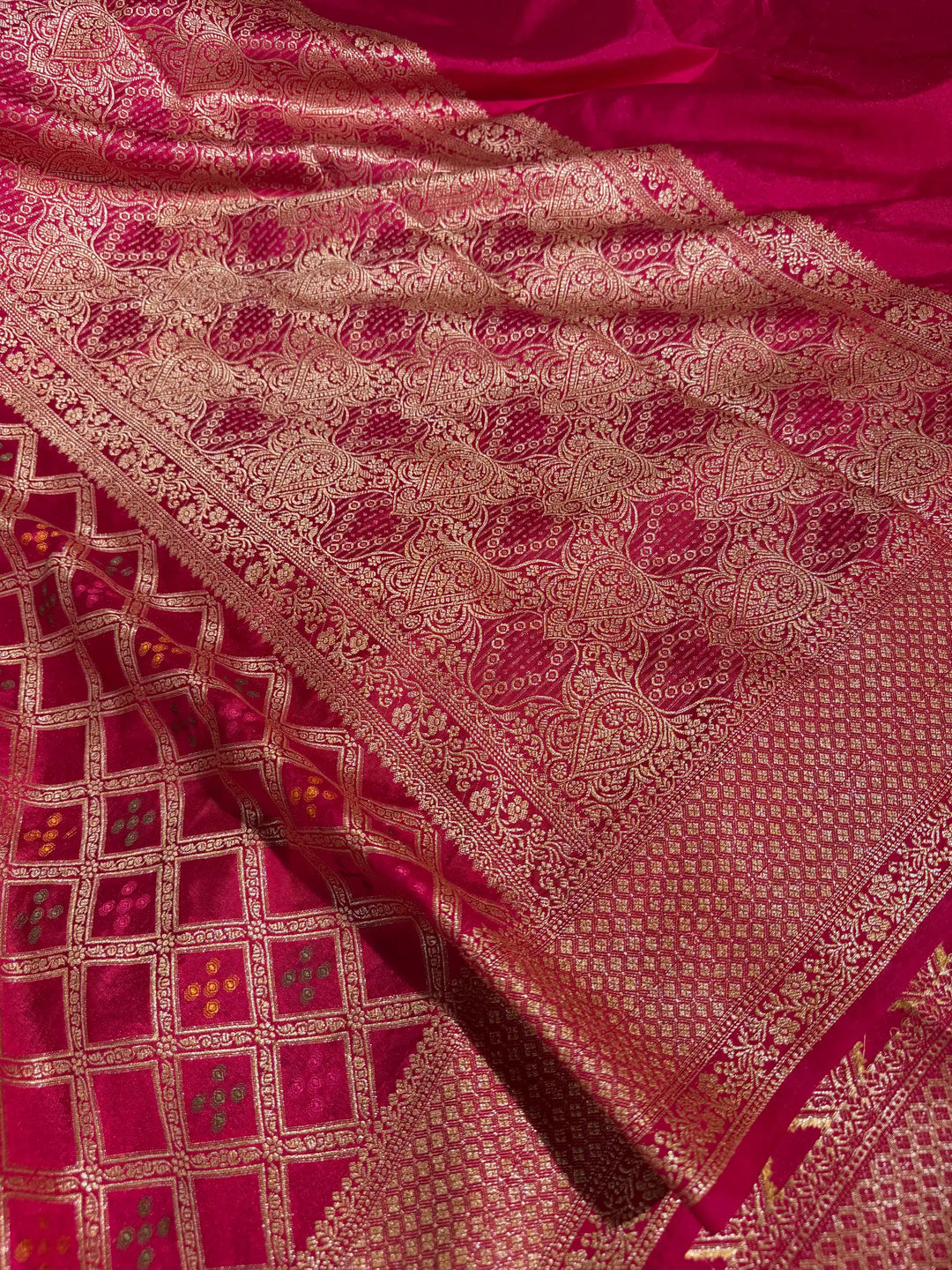 Rani Pink Soft Georgette Silk Bandhani Banarasi Saree