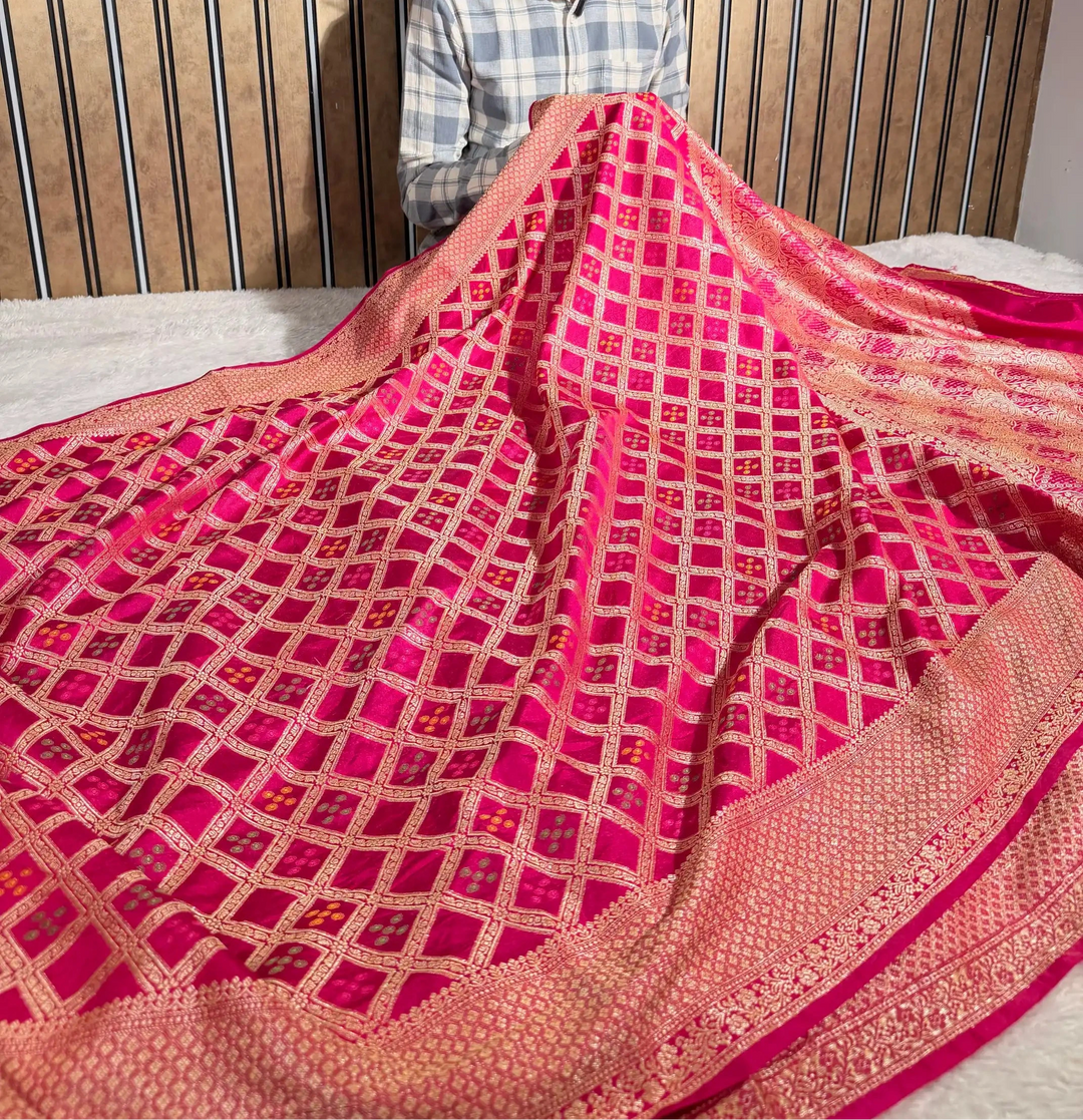 Rani Pink Soft Georgette Silk Bandhani Banarasi Saree