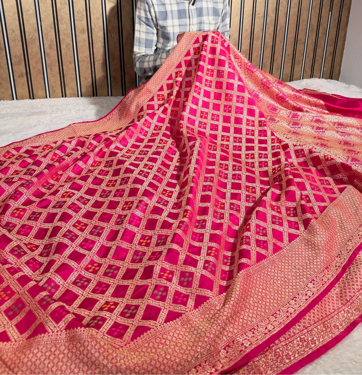 Rani Pink Soft Georgette Silk Bandhani Banarasi Saree