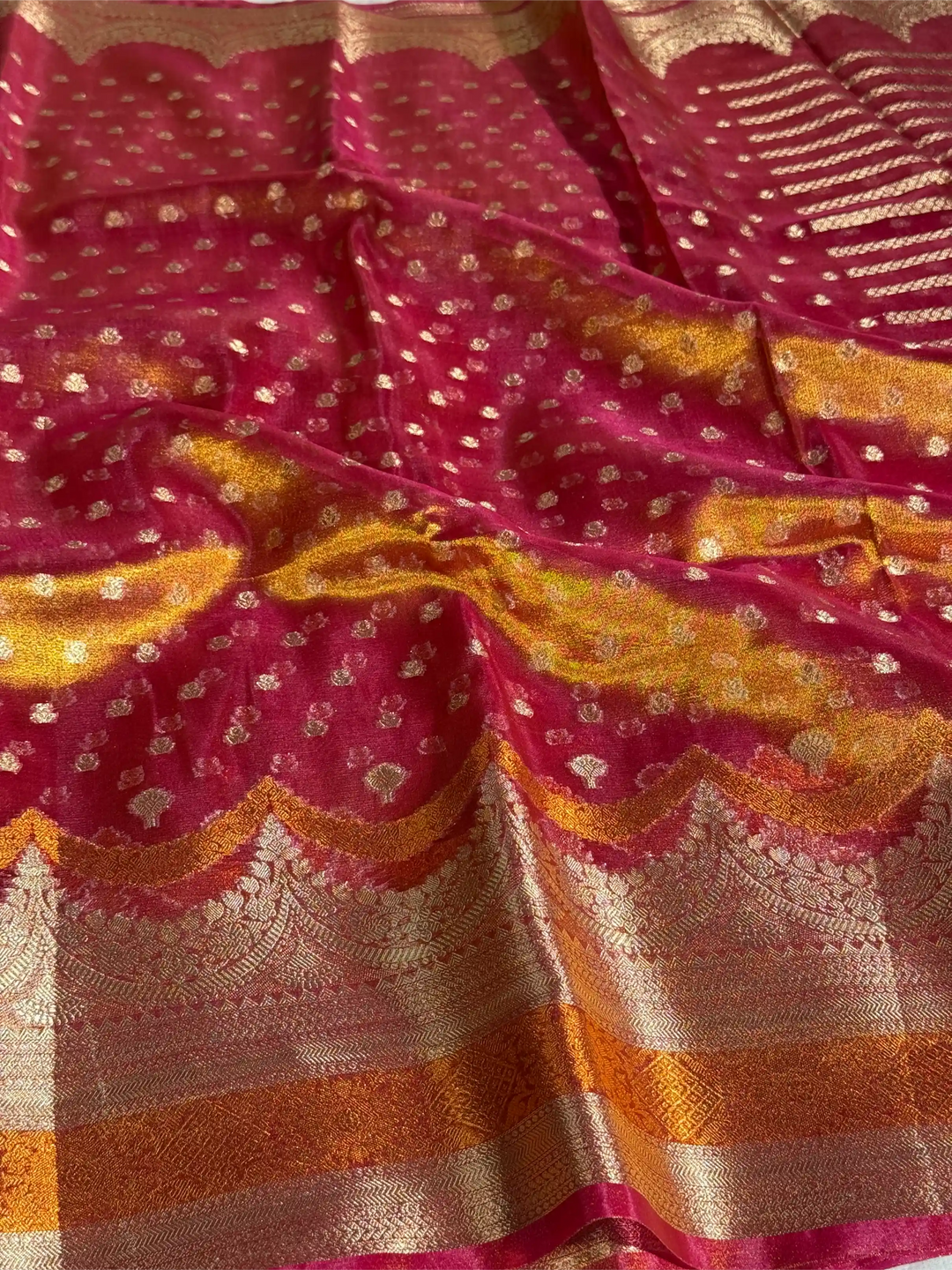 Rani Pink Tissue Silk Contemporary Heritage Weave Banarasi Saree