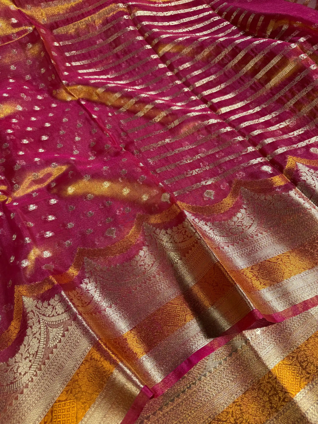 Rani Pink Tissue Silk Contemporary Heritage Weave Banarasi Saree