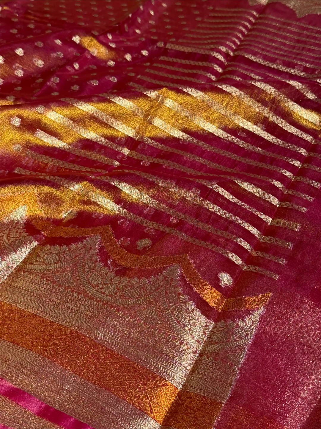 Rani Pink Tissue Silk Contemporary Heritage Weave Banarasi Saree
