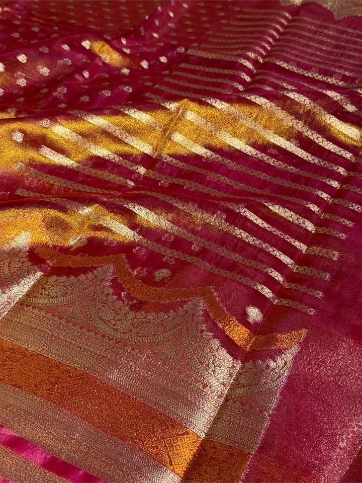 Rani Pink Tissue Silk Contemporary Heritage Weave Banarasi Saree