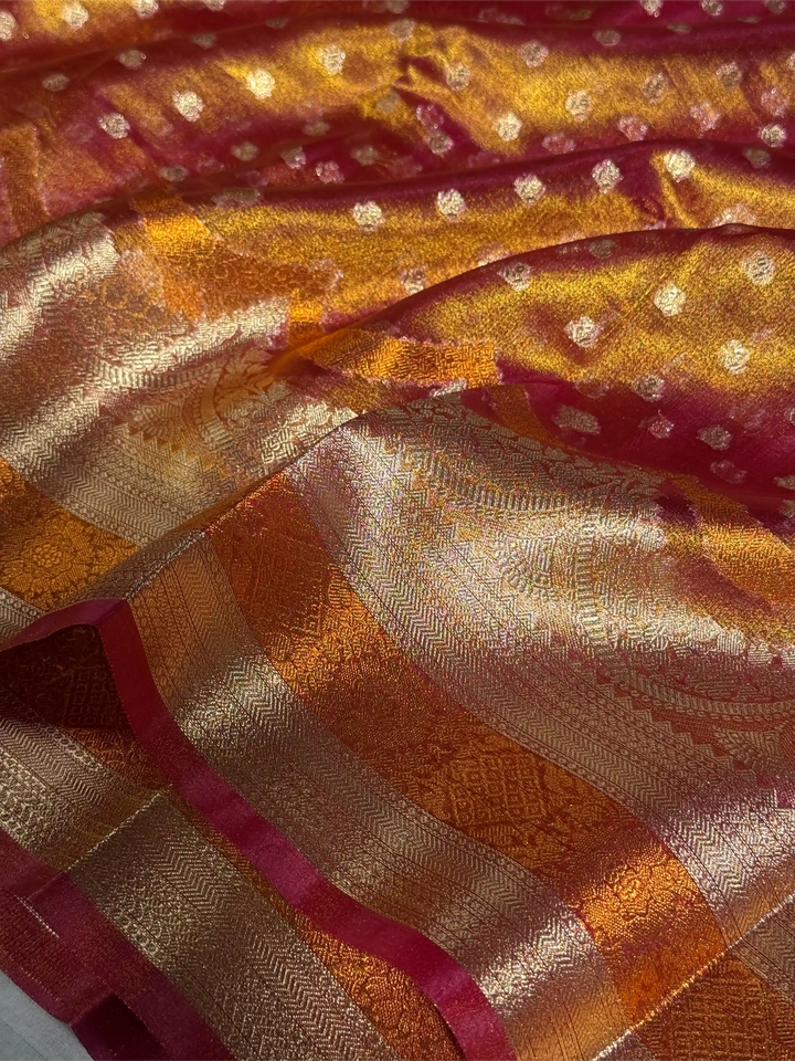 Rani Pink Tissue Silk Contemporary Heritage Weave Banarasi Saree