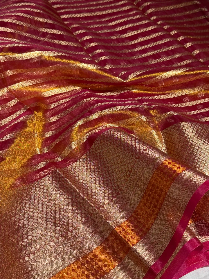 Rani Pink Tissue Silk Contemporary Heritage Weave Banarasi Saree