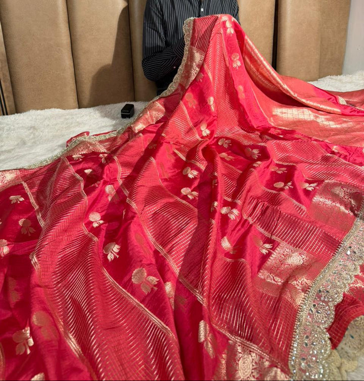 Rani Premium Dupion Silk Lace Work Banarasi Saree
