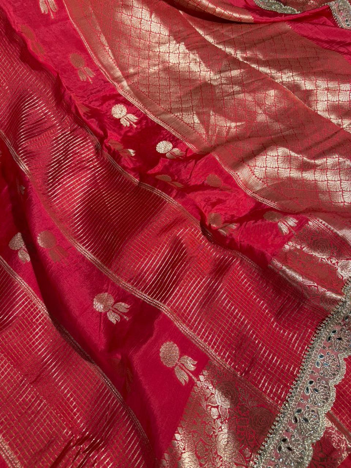 Rani Premium Dupion Silk Lace Work Banarasi Saree