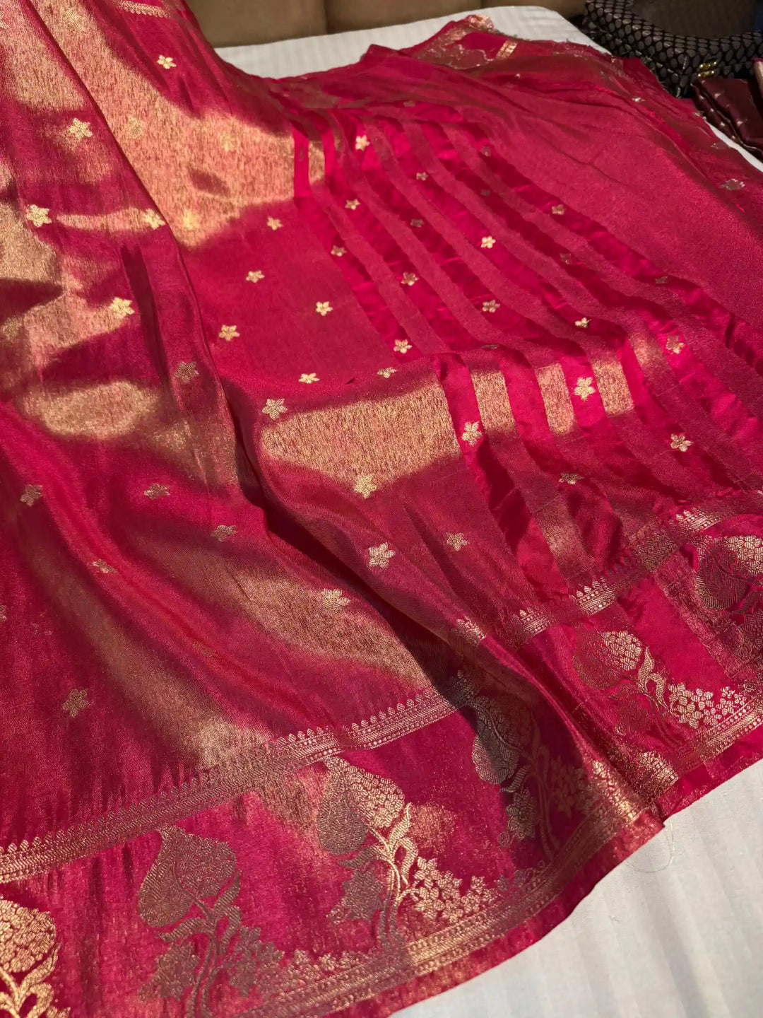 Rani Pink Breathable Katan Tissue Silk Saree with Rich Pallu and Blouse